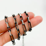 Load image into Gallery viewer, Z119SBDC. Black Rhodium and White Sterling Silver Paperclip Diamond Cut Cable Chain