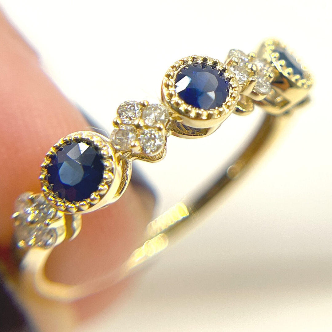 14K Solid Yellow Gold Diamond and Blue Sapphire Ring. RAC01373BS