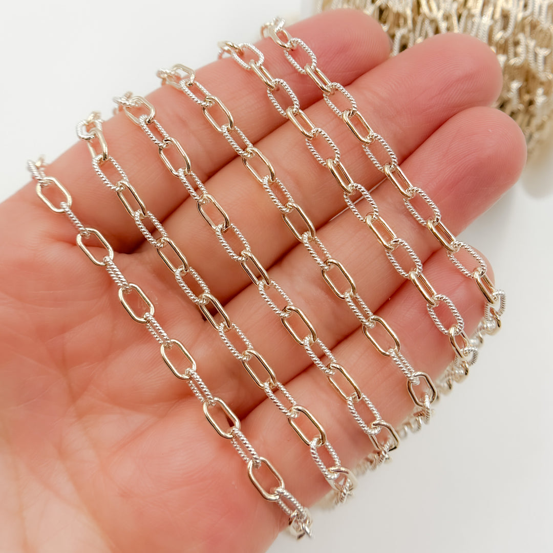 40061P1TTT. 14k Gold Filled and 925 Sterling Silver Elongated Cable Twisted and Plain Link Chain