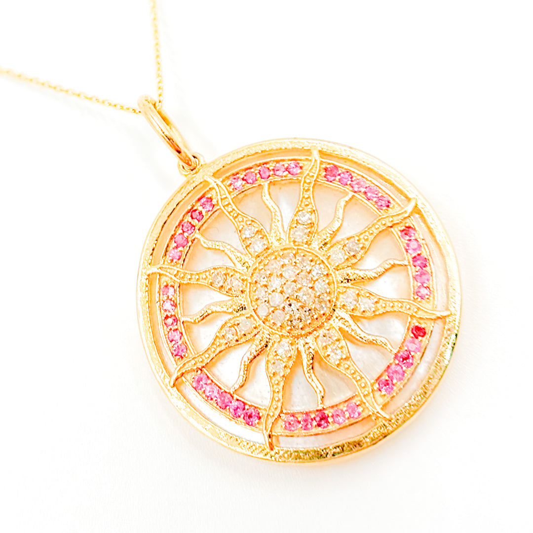 KG125. 14K Solid Gold Sun Pendant