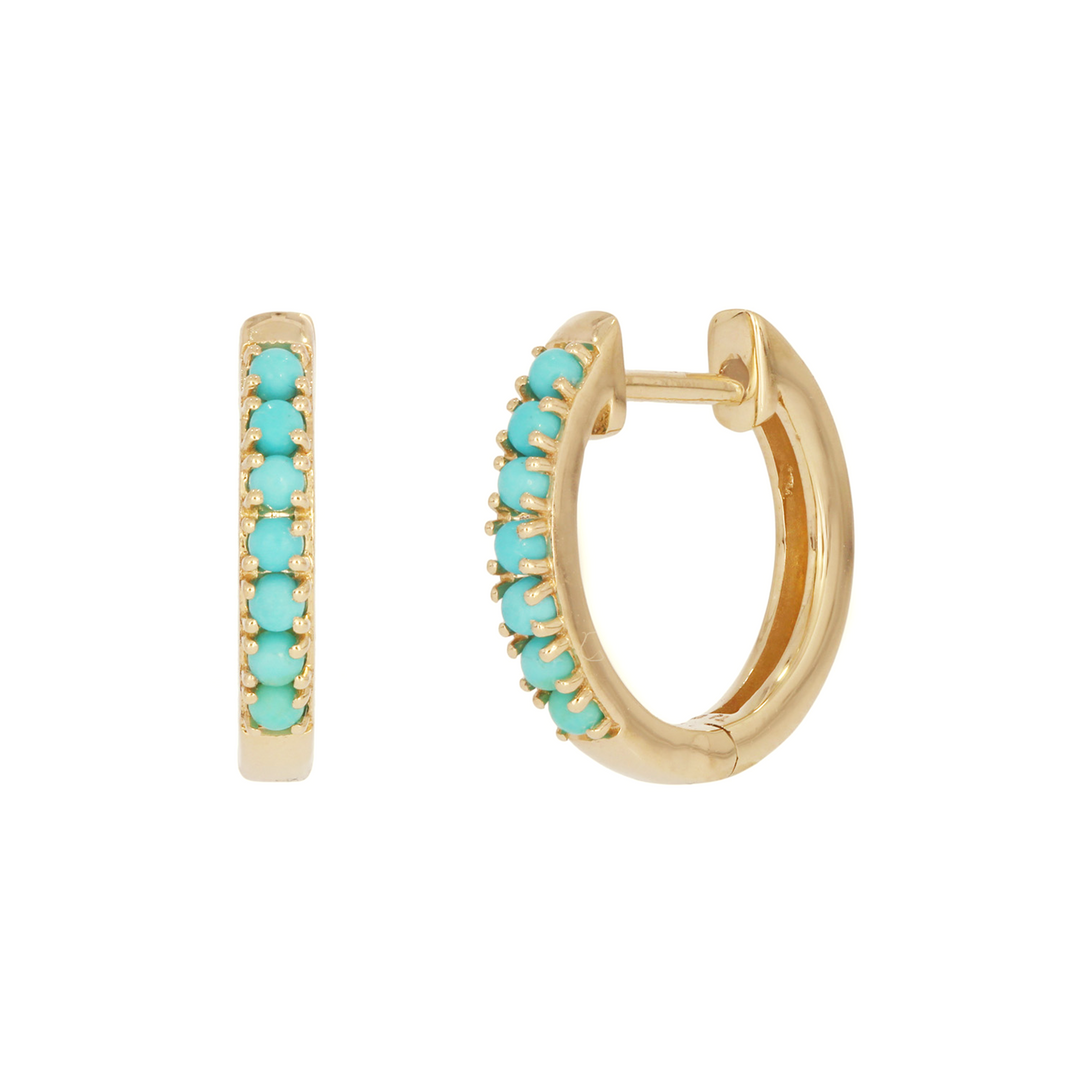 EHZ57450. 14K Solid Yellow Gold Emerald Hoop Earrings