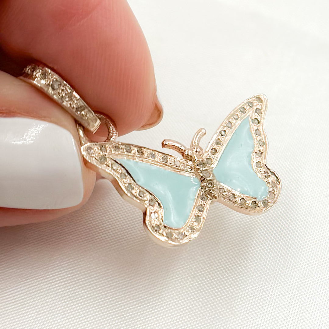 DP387A. Diamond Sterling Silver Butterfly Enamel Pendant