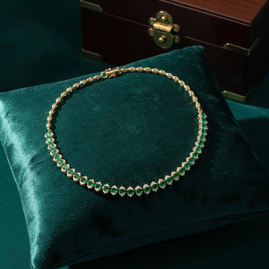 CN96415. 14K Solid Gold Diamond and Gemstone Necklace