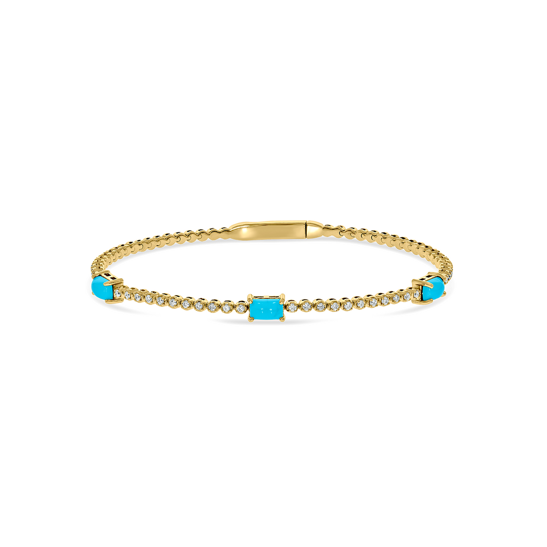 BNF68563TQ. 14K Solid Yellow Gold Diamond and Turquoise Bangle