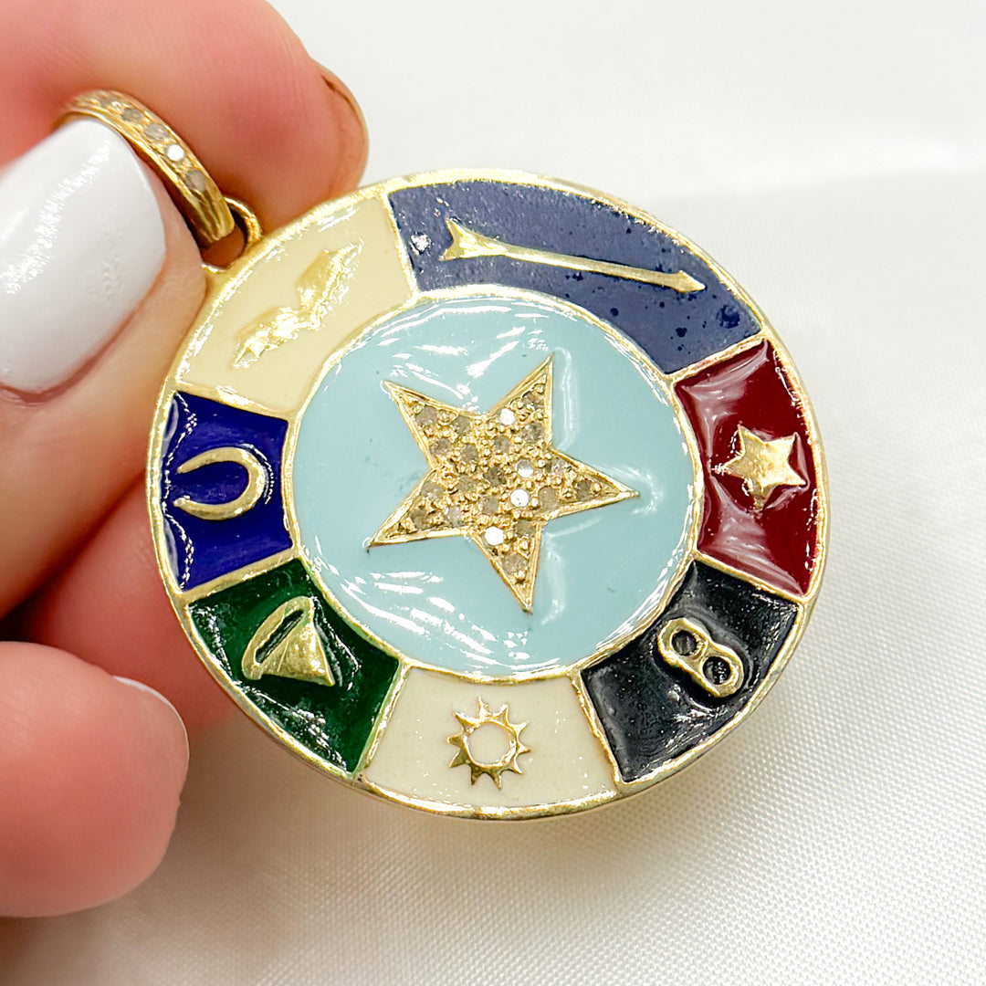 DP530A. Diamond Sterling Silver Round Star Enamel Pendant