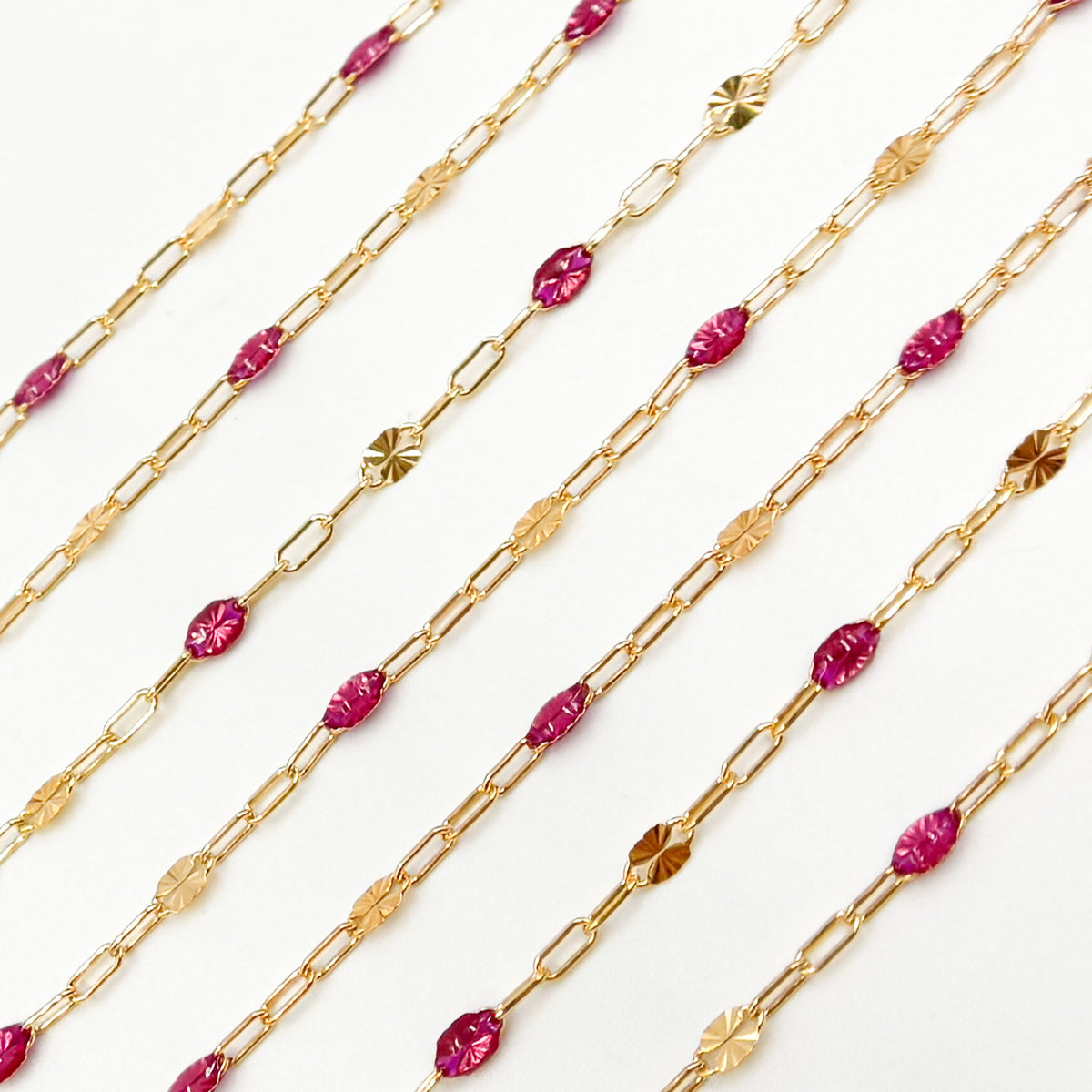 V295WNGF. 14K Gold Filled Wine Color Enamel with Paperclip and Diamond Cut Marina Links