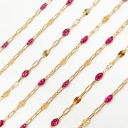 V295WNGF. 14K Gold Filled Wine Color Enamel with Paperclip and Diamond Cut Marina Links