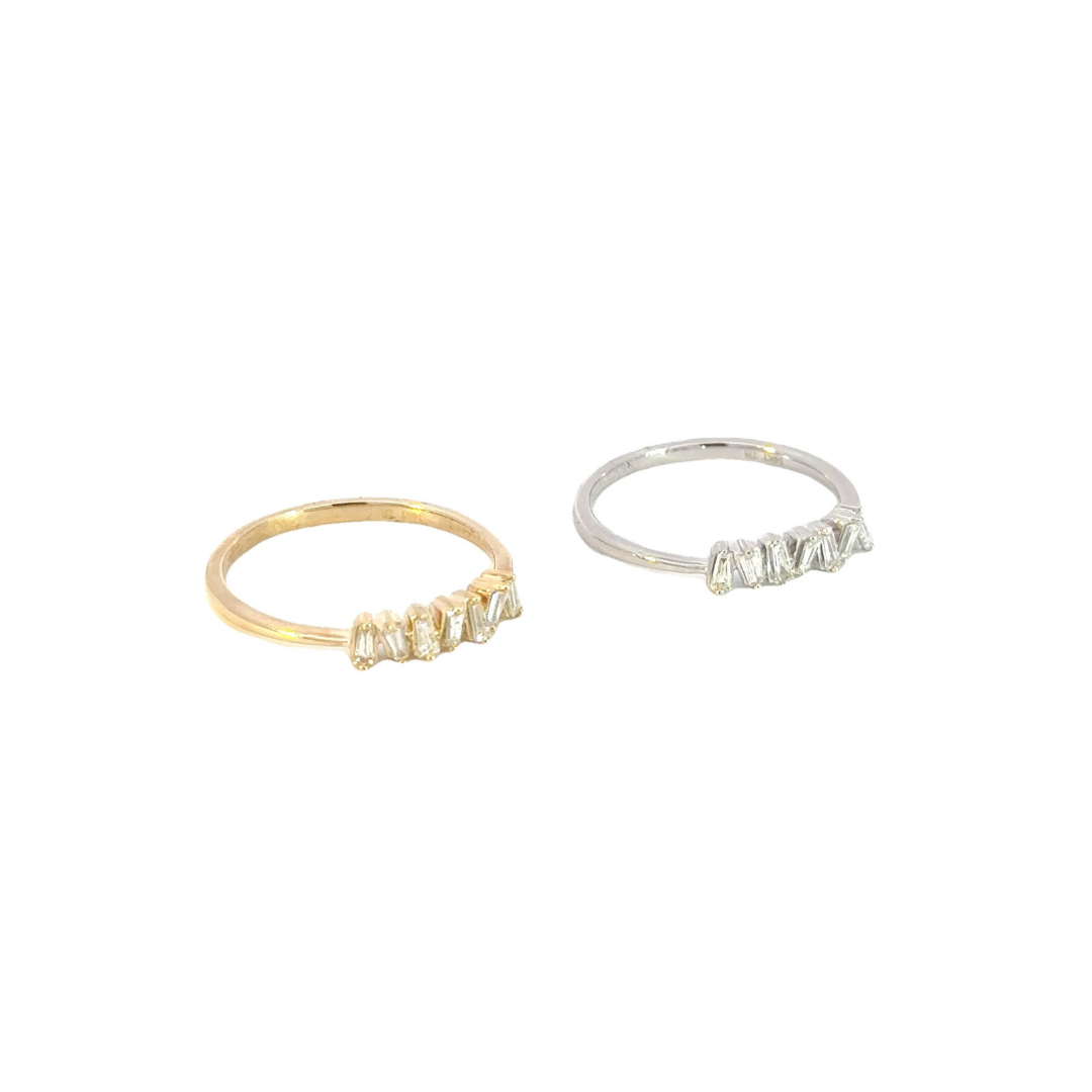 14k Solid Gold Baguette Diamond Bars Ring.