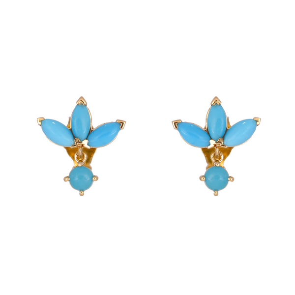 14K Solid Yellow Gold Diamond and Turquoise Heart Stud Earring