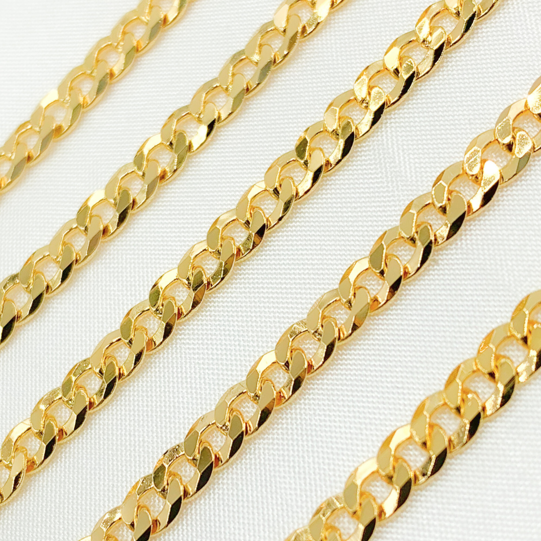 Y72GP. Gold Plated Sterling Silver Miami Flat Curb Link Chain