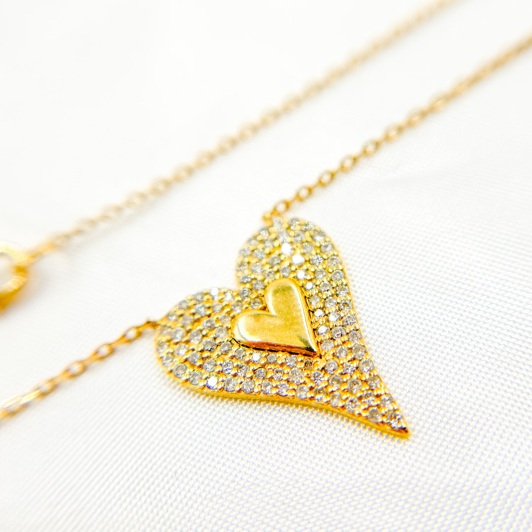 14K Solid Gold Diamond Heart Shape Necklace. TJ0008