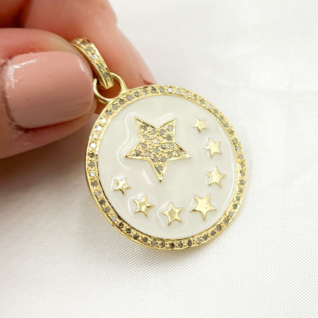 DP517A. Diamond Sterling Silver Star Round Enamel Pendant