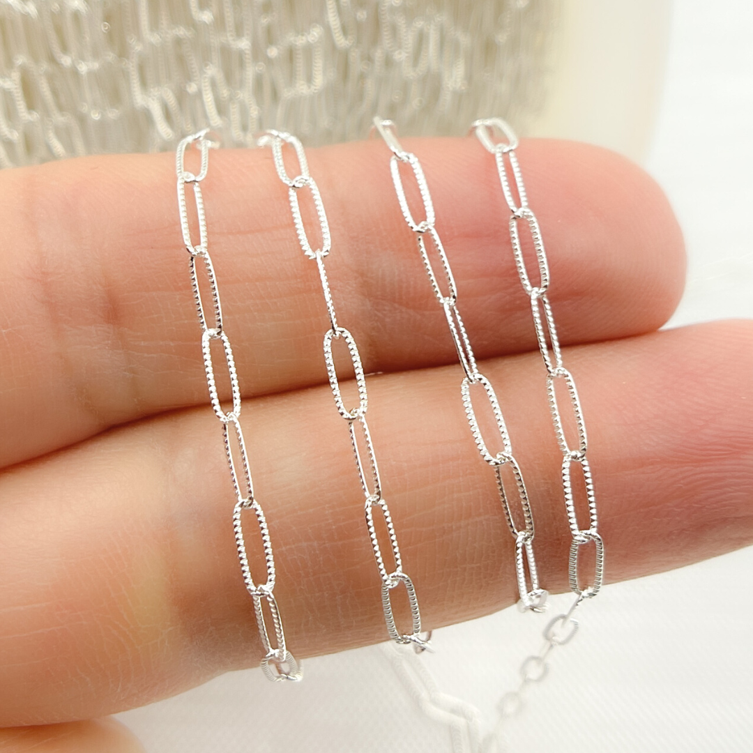 1606LSS. 925 Sterling Silver Hammered Paperclip Link Chain