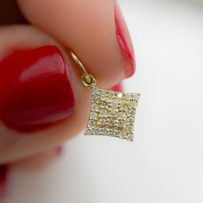 GDP374. 14K Solid Gold Diamond Shape Charm with Diamonds and Gemstones