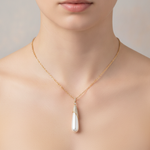 Load image into Gallery viewer, PFH32907PL. 14K Solid Gold Diamond and Pearl Dangle Drop Necklace