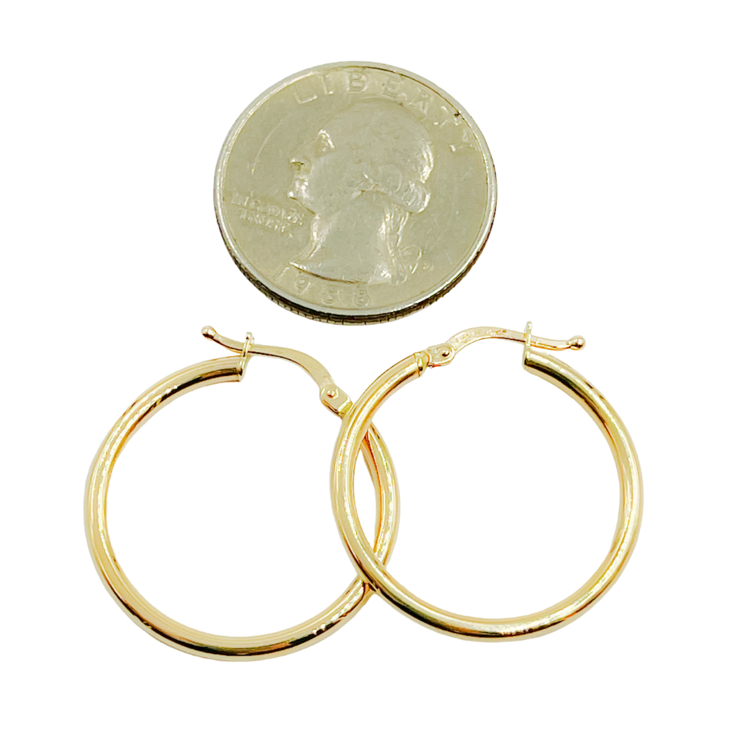 GER81. 14K Solid Gold Hoop Earrings