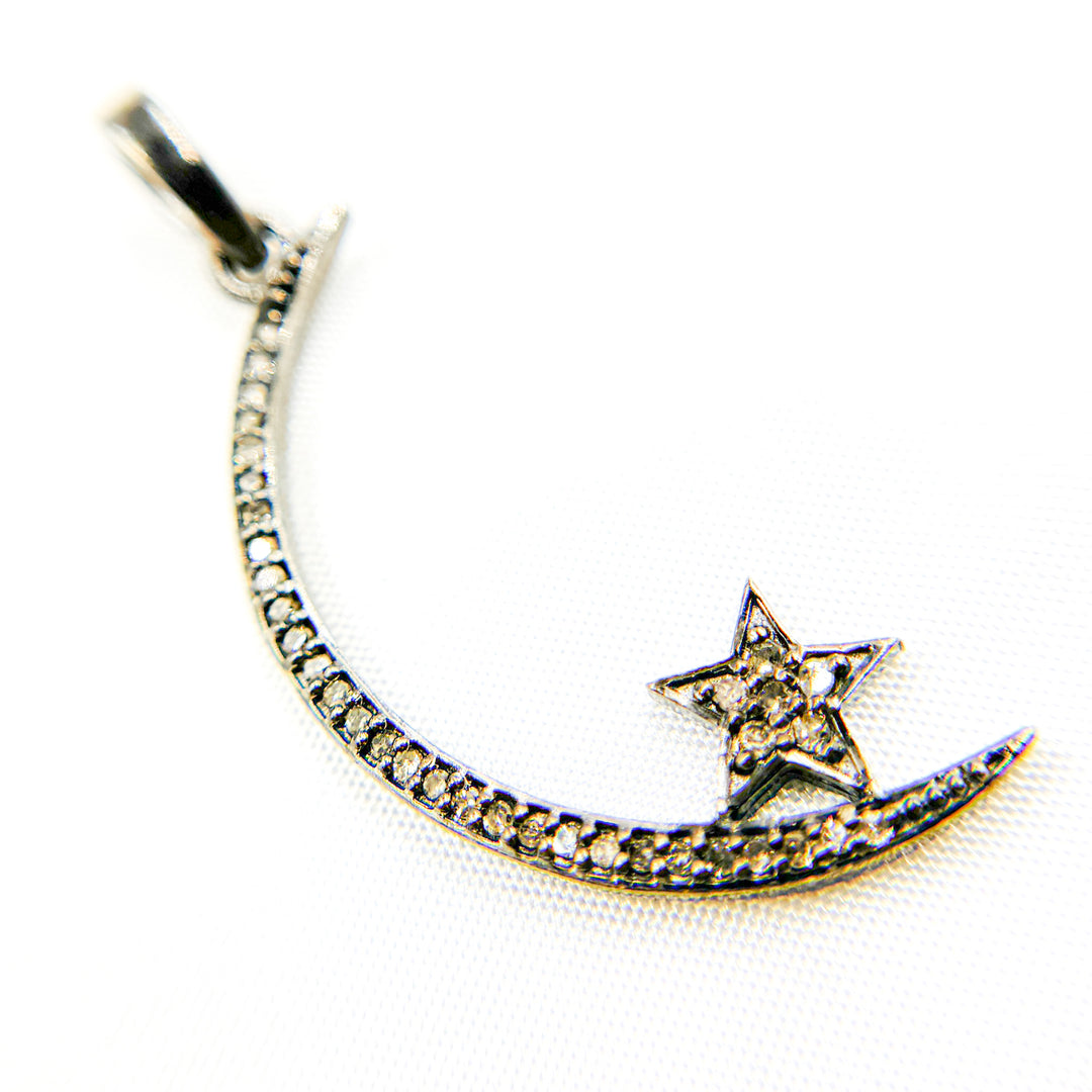 DP491. Diamond Sterling Silver Moon and Star Pendant