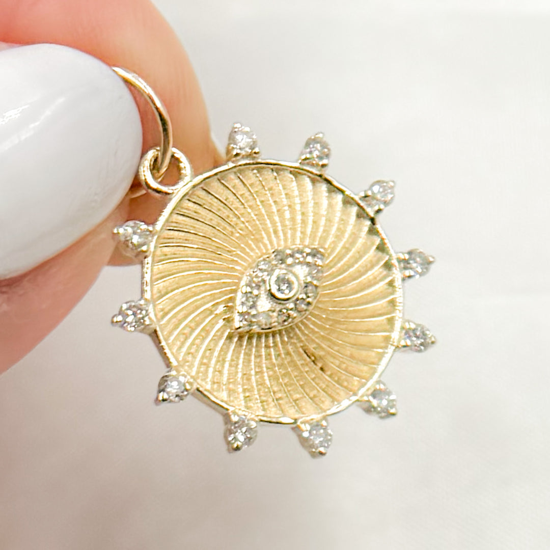 GDP365. 14K Solid Gold Diamond Round Eye Charm