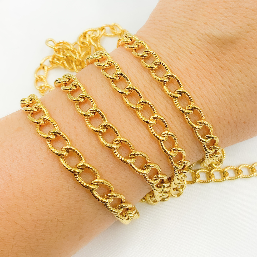 Gold Plated 925 Sterling Silver Textured Cable Chains