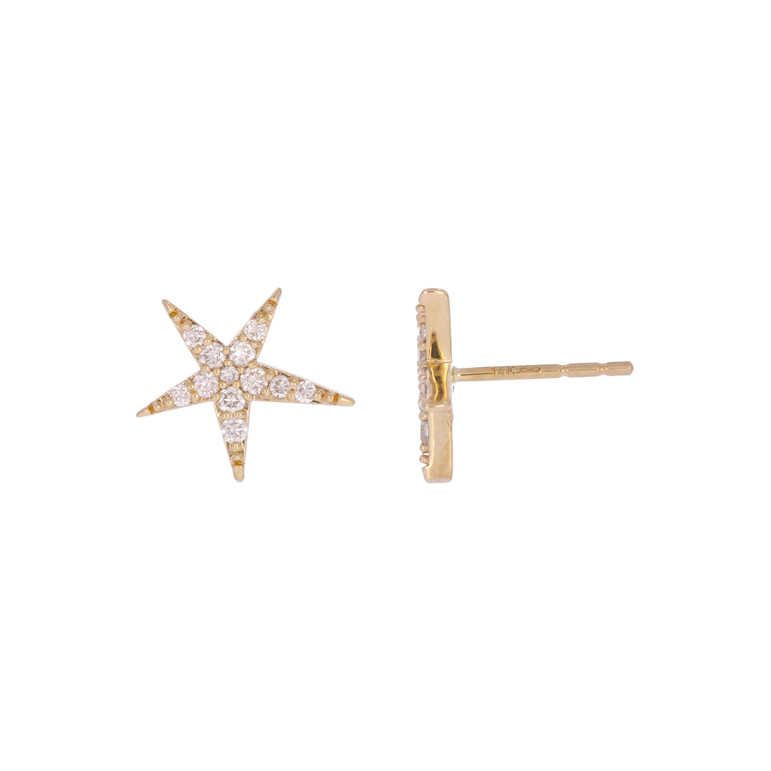EFD54158. 14k Solid Gold Diamond Stars Stud Earrings