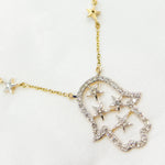 Load image into Gallery viewer, 14K Solid Gold Hamsa and Stars Diamond Necklace. GDP803
