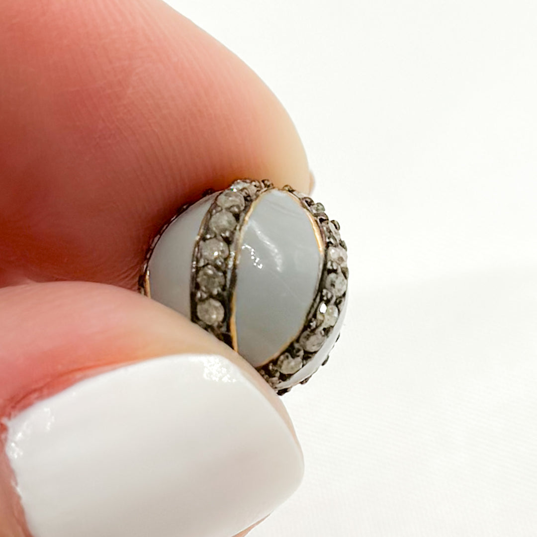 DC034A. Diamond Sterling Silver Round Enamel Bead