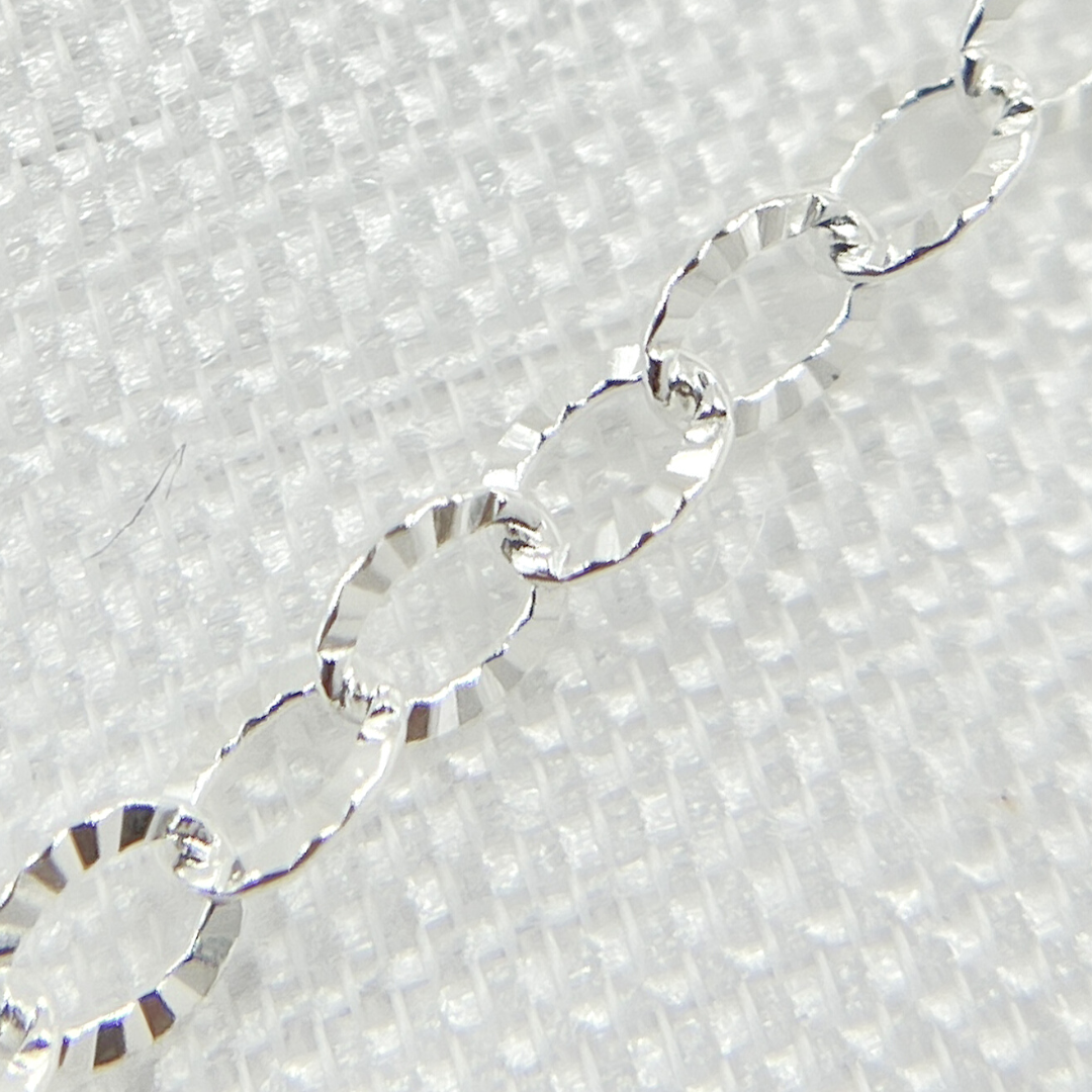 V187SS. Sterling Silver Hammered Oval Link Chain