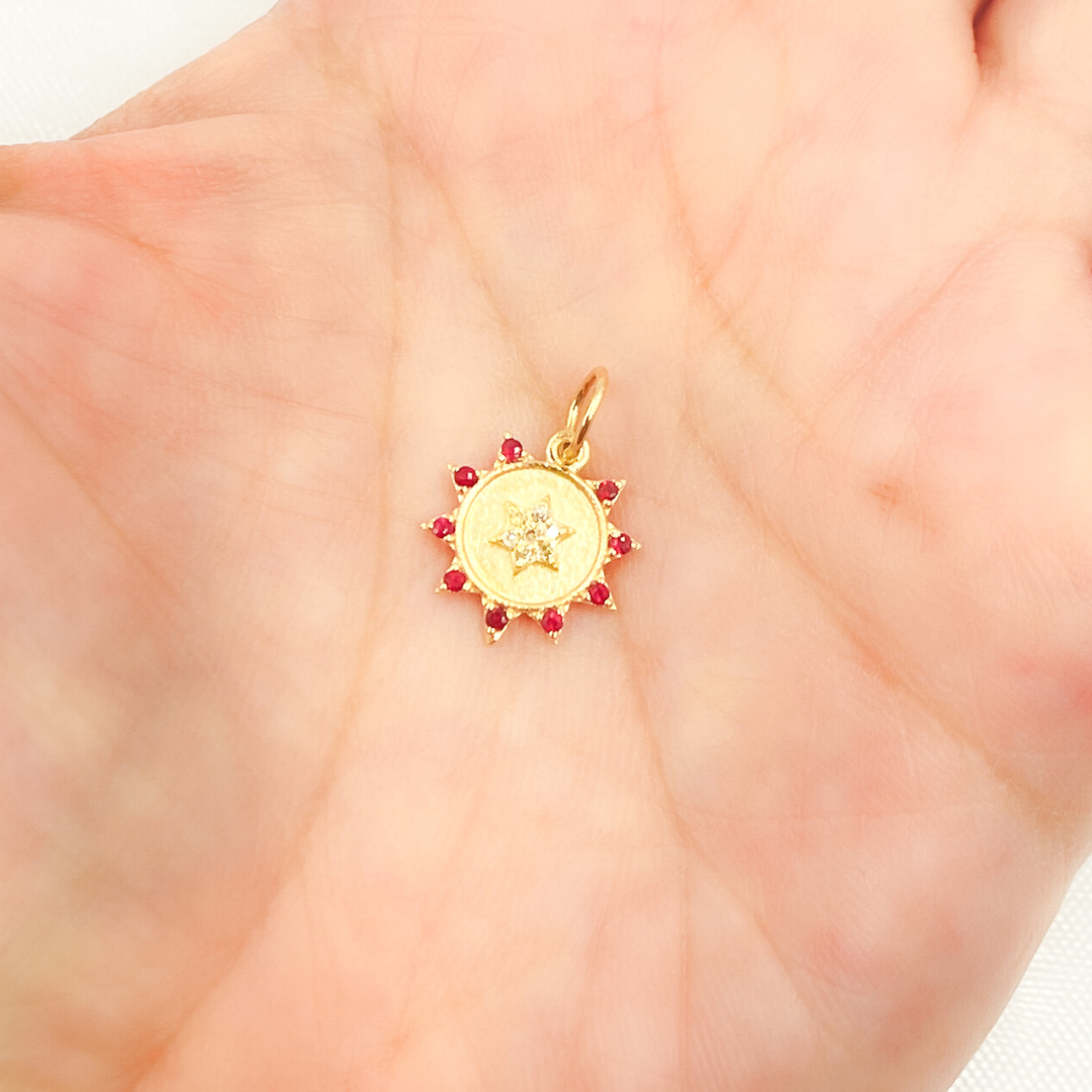 GDP442. 14K Solid Gold Diamond Circle Charm with Star