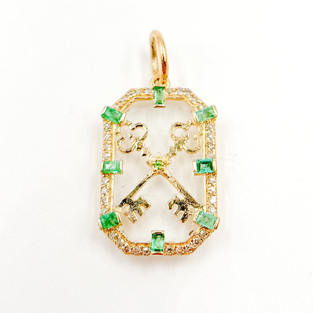 14K Gold Keys Rectangle Pendant