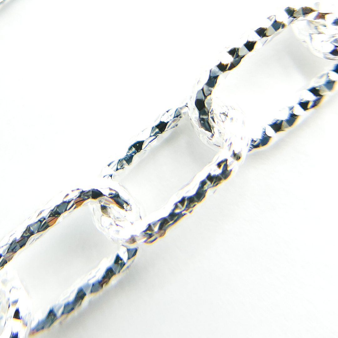 V138DCSS. Sterling Silver Round Diamond Cut Paperclip Chain