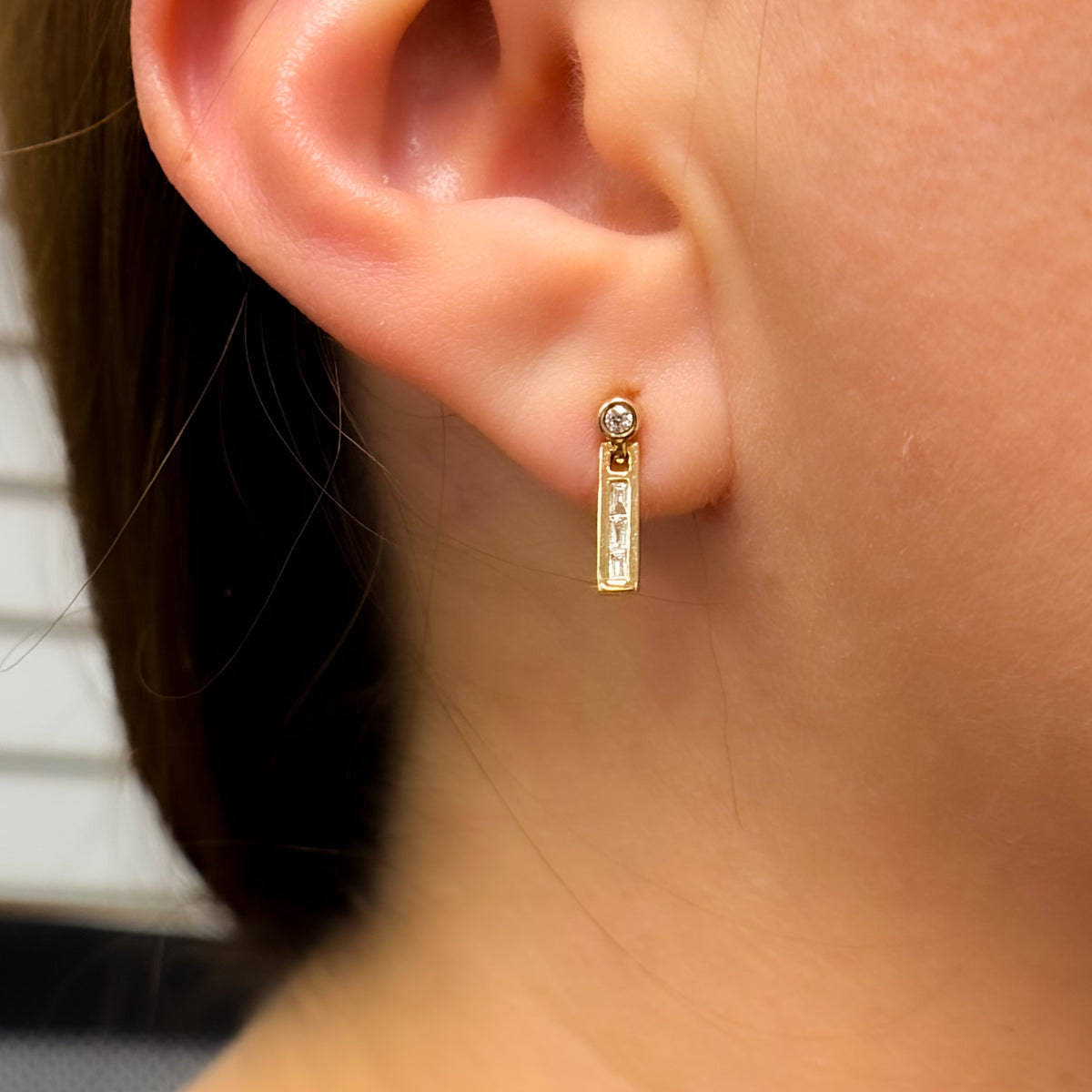 14K Gold and Diamonds Dangle Bar Earrings