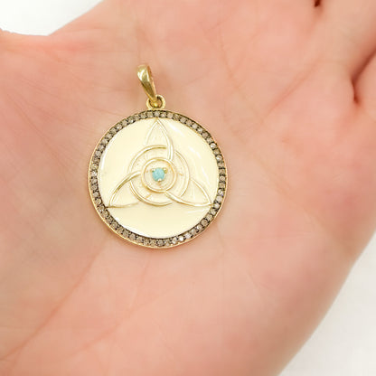 Buy Now Diamond Sterling Silver Round Celtic Trinity Knot Enamel Pendant with Gemstone