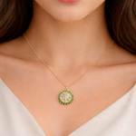Load image into Gallery viewer, GDP618. 14k Solid Gold Diamond &amp; Emerald Circle Charm