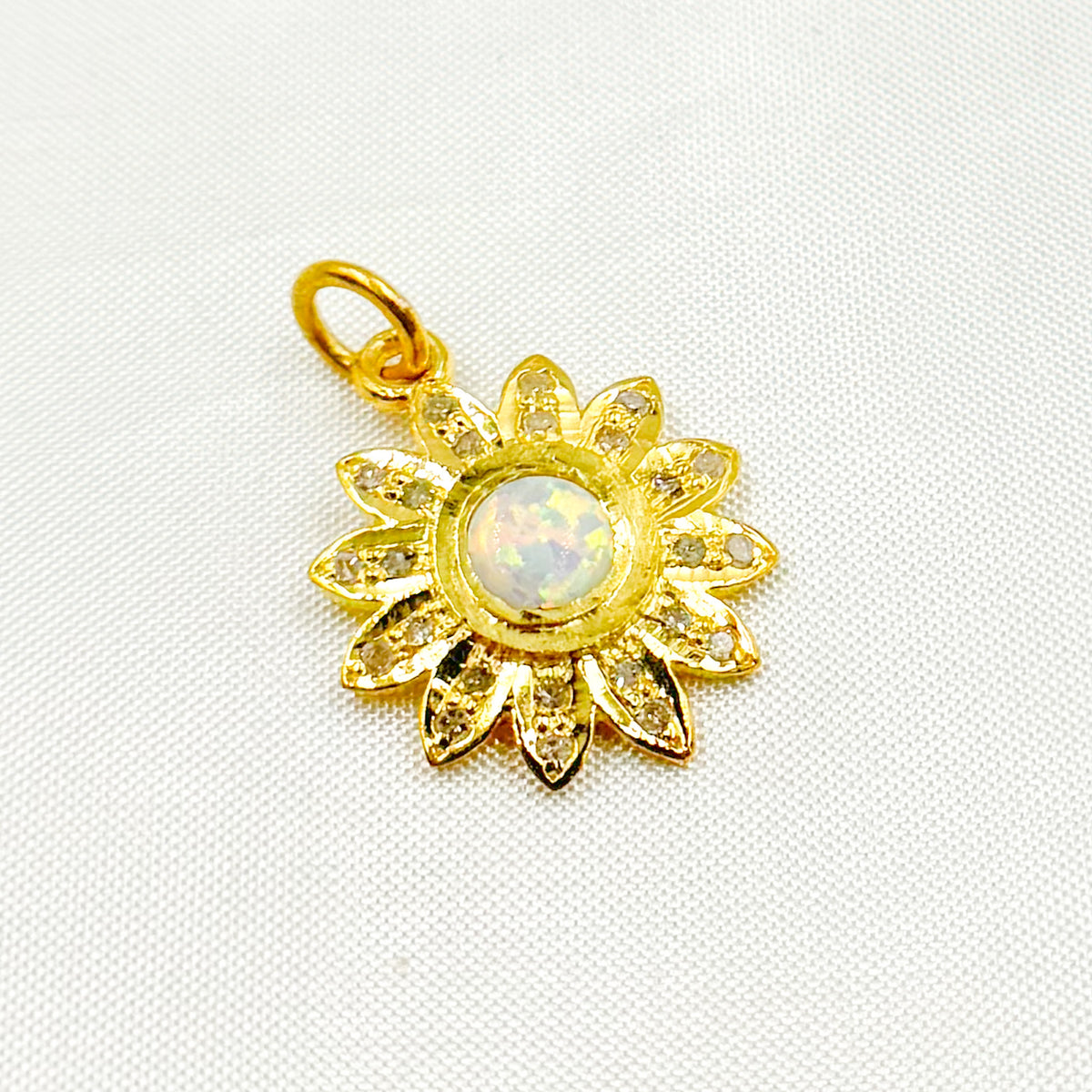 DC407. Diamond Sterling Silver Flower Pendant with Gemstone
