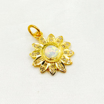 DC407. Diamond Sterling Silver Flower Pendant with Gemstone
