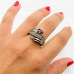 Load image into Gallery viewer, DE027. Diamond Black Rhodium Sterling Silver Ring with Gemstone
