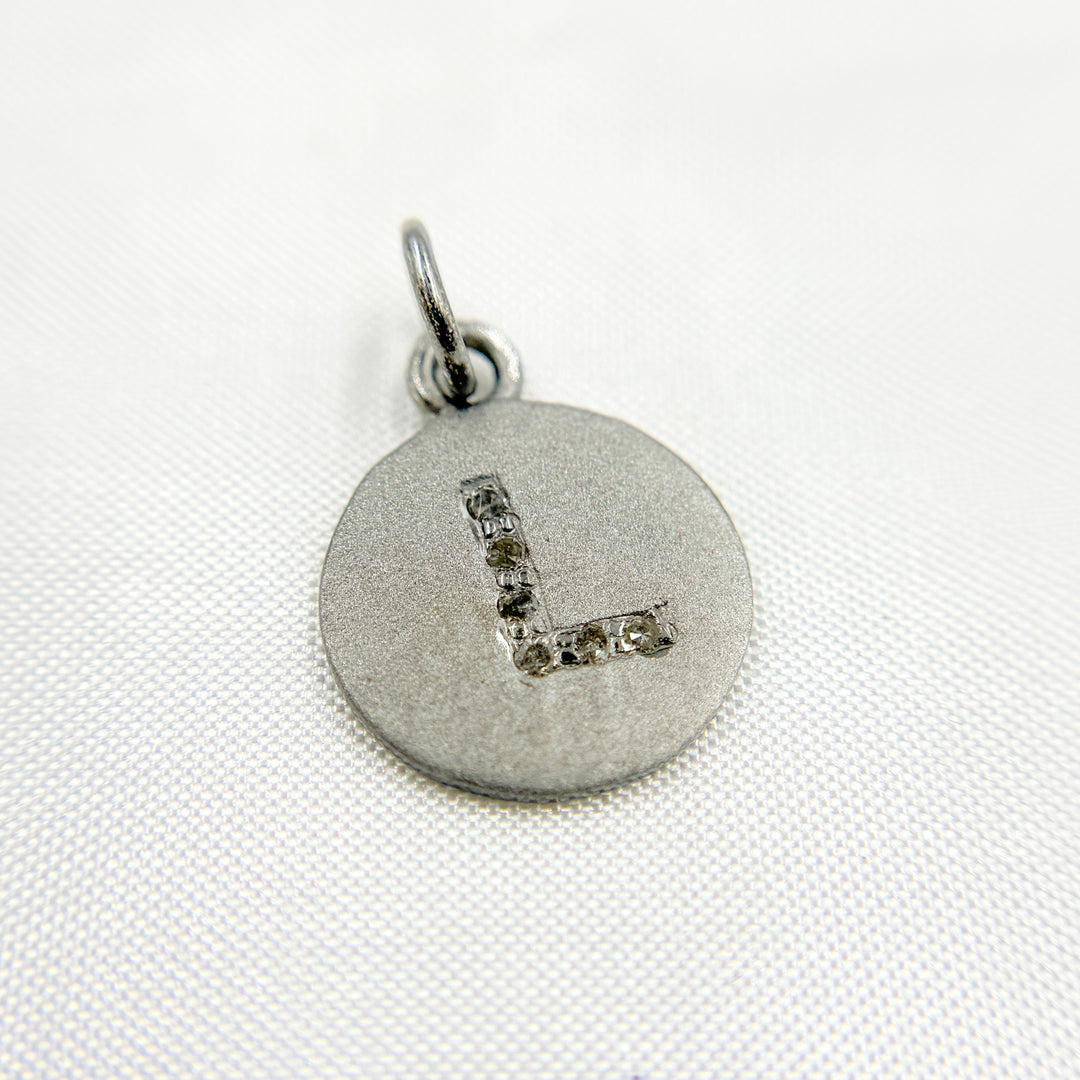 DC070. Diamond Sterling Silver Letter "L" Round Charm