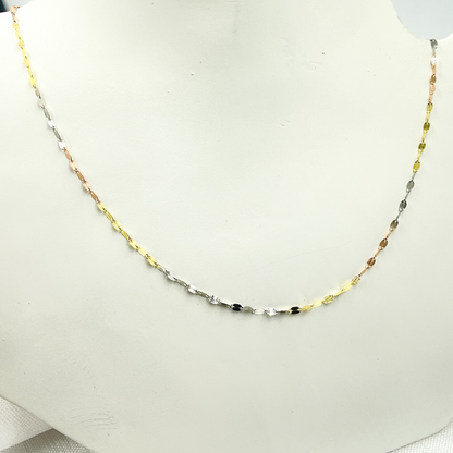 14K Solid Gold Tri-Color Flat Marina Chain