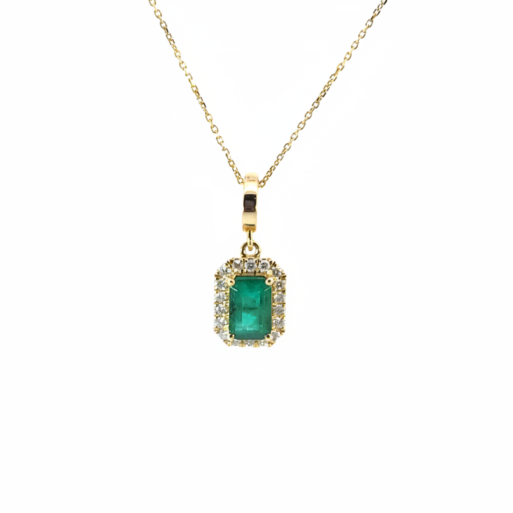 CMC00365EM6X4. 14K Solid Gold Rectangular-Shaped Emerald and Diamond Charm