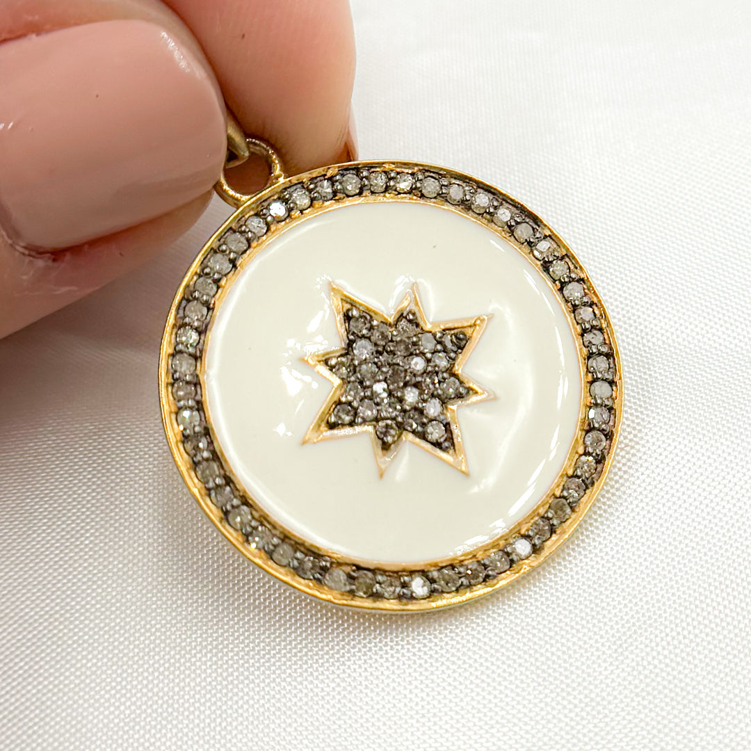 DP544A. Diamond Sterling Silver Round Star Enamel Pendant