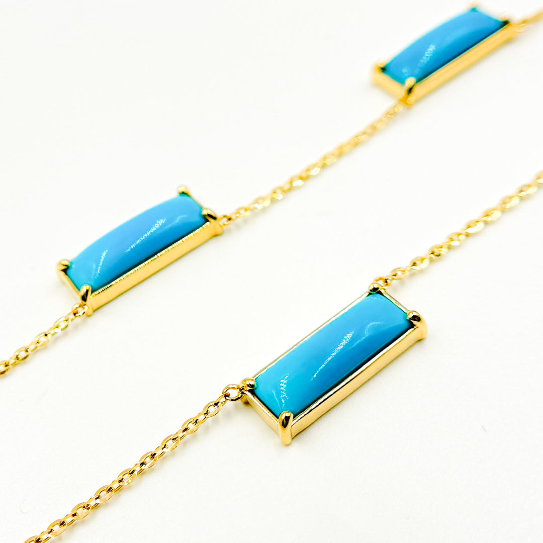 NFZ72631TQ. 14K Solid Gold Turquoise Bars Necklace