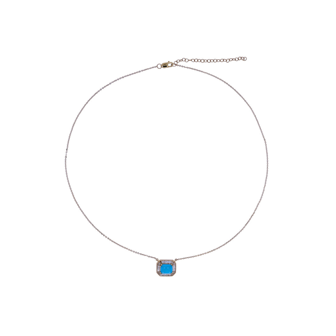 CN97216. 14K Solid Gold Octagon Gemstone Fancy Tiny Necklace