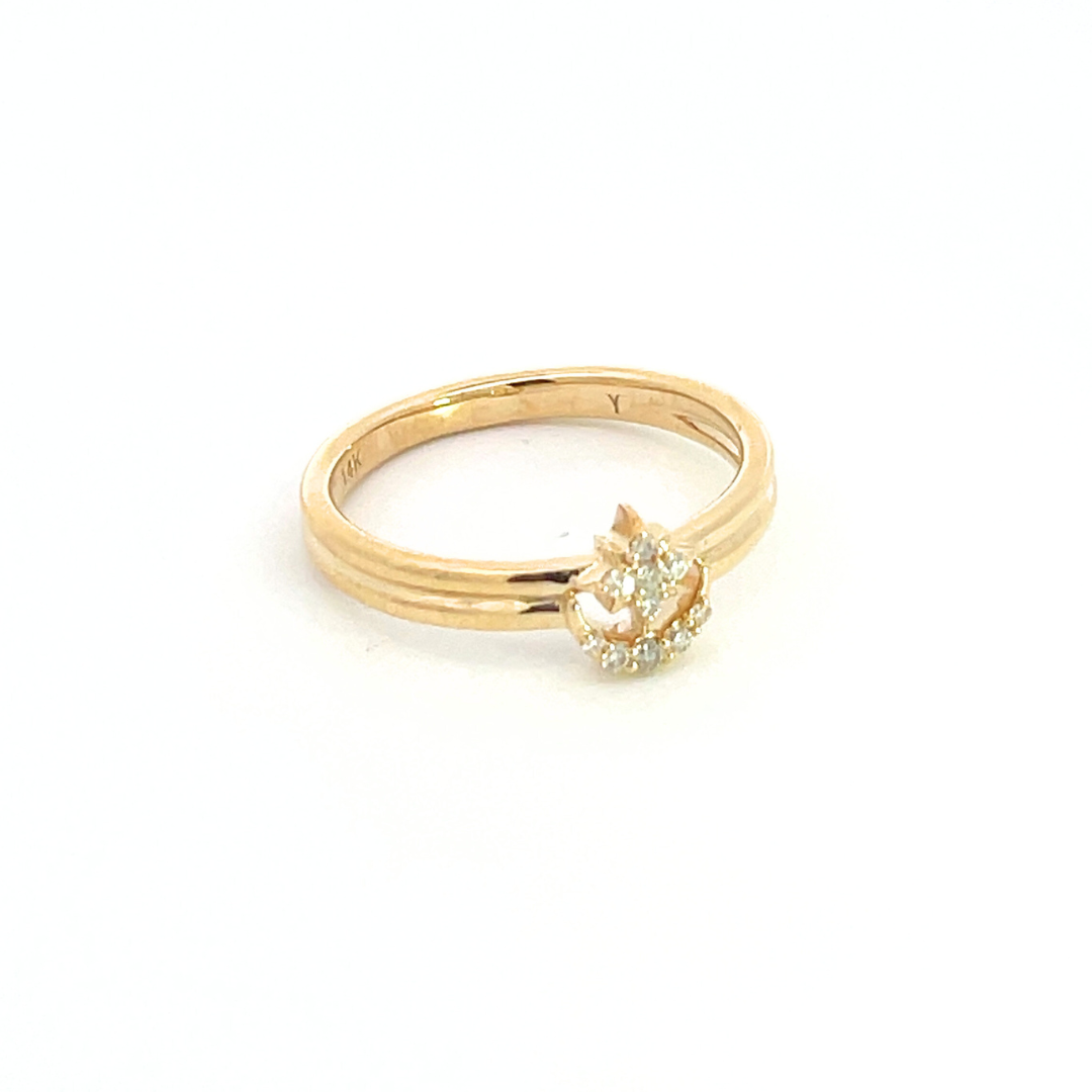 14k Solid Yellow Gold Diamond Moon and Star Ring.