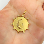 Load image into Gallery viewer, 14K Solid Gold with Diamonds Circle Shape Charm with Moon and Star in the Center. GDP205
