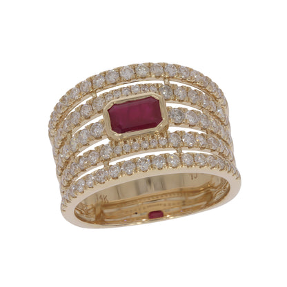 CR97487-6X4. 14K Solid Gold Diamond and Gemstone Ring