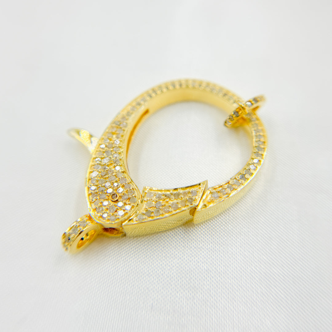 DC650. Pave Diamond & 925 Sterling Silver Black Rhodium, Gold Plated and Rose Gold Plated Pear Shape Trigger Clasp.