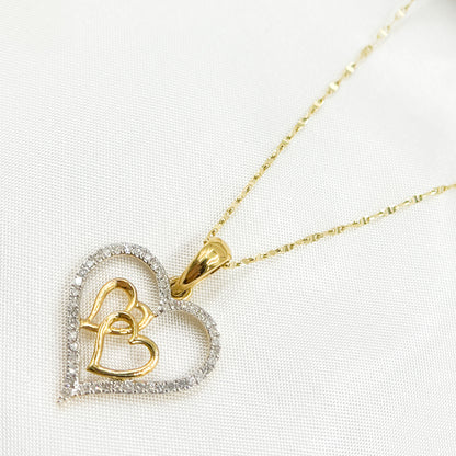 14K Solid Gold Diamond Heart Charm with Two Hearts in the Center. EJP1489