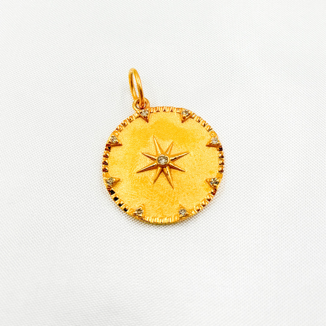 14K Solid Gold Diamonds Circle Star Charm. GDP185