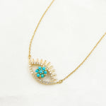 Load image into Gallery viewer, 14k Solid Gold Turquoise and Diamond Eye Necklace. NFC71440TQ
