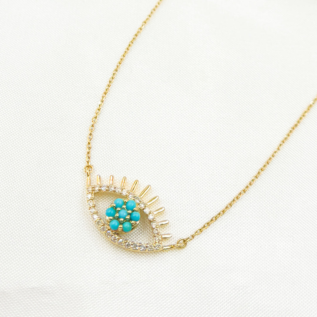 14k Solid Gold Turquoise and Diamond Eye Necklace. NFC71440TQ